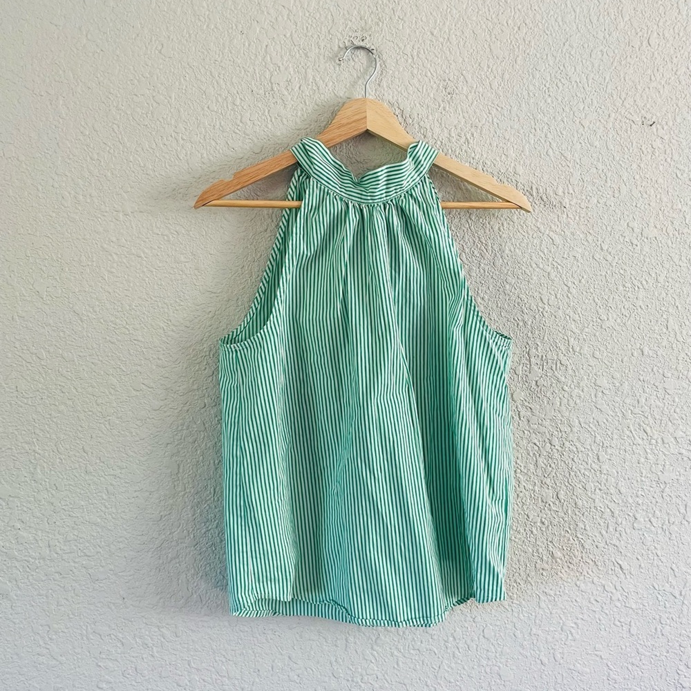 J. Crew Green and White Striped Halter Tank Top